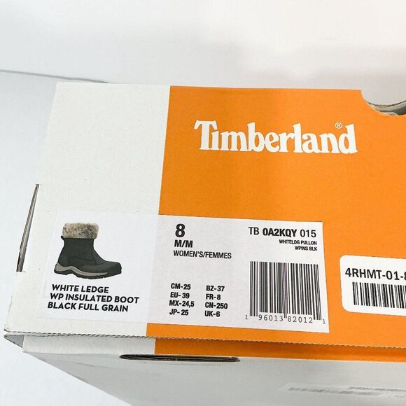 Timberland NWB Sz 8 Jet Black White Ledge Mid PrimaLoft Pull-On Snow Boots - Picture 7 of 14